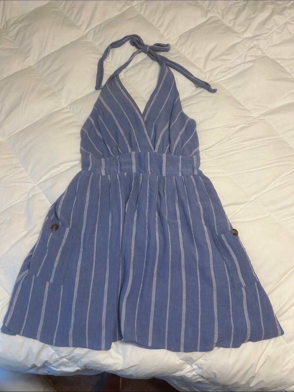 American Eagle Blue Striped Halter Sundress